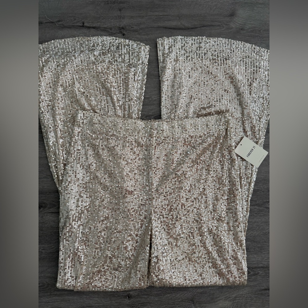Forever 21 Champagne Silver Sequin Flare Pants | Size: Plus (0x)
